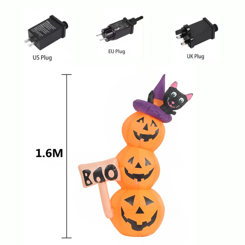 1.6M/5.2FT Giocattoli gonfiabili di Halloween Torre di zucca con decorazioni per gatti Modello gonfiabile per interni ed esterni per feste con luci a LED