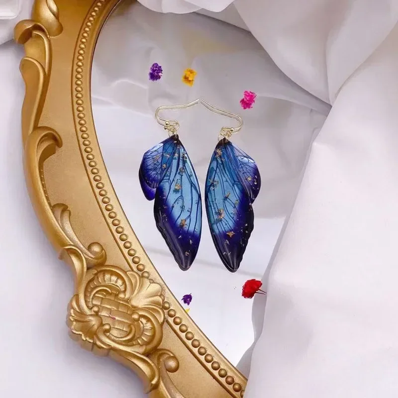 Minar Handmade Clear Gradient Resin Simulation Wings Butterfly Rhinestones Flake Long Drop Earrings for Women Wedding Jewelry