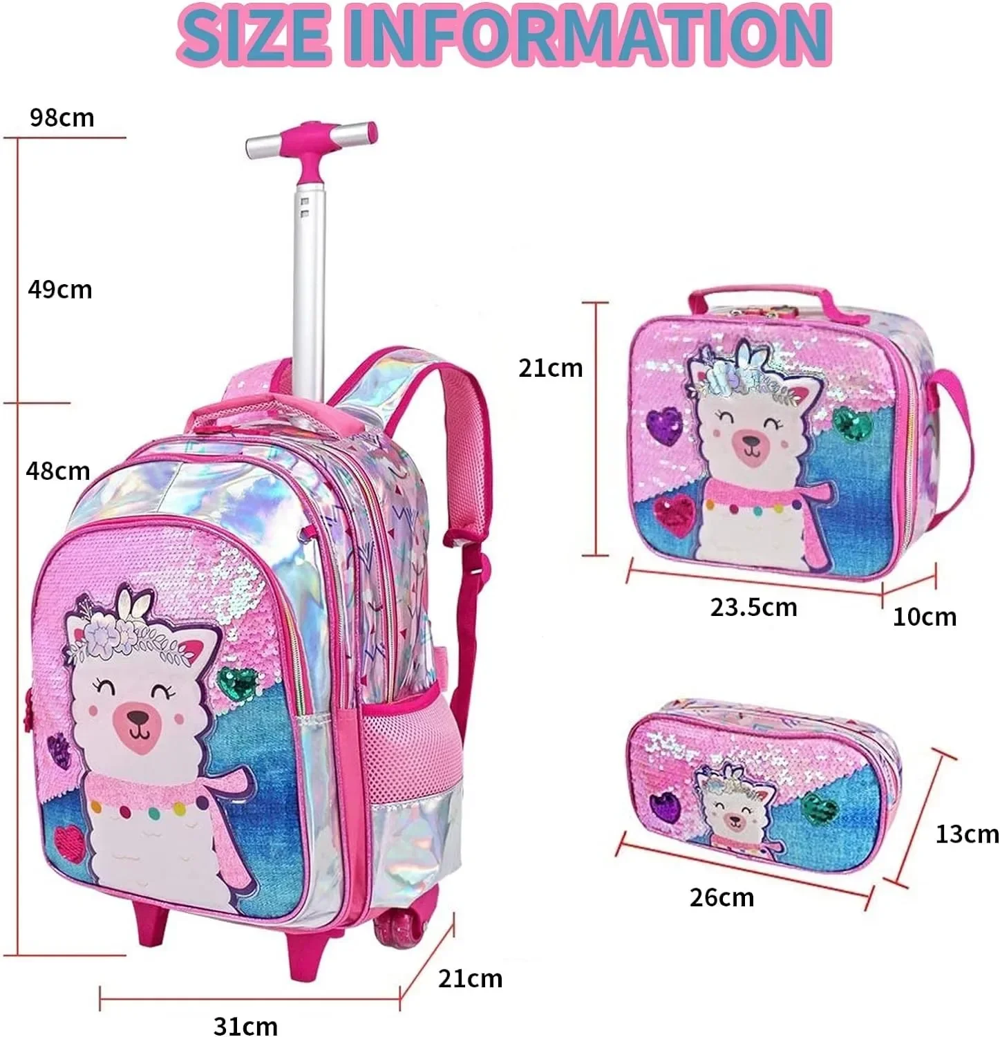 Primary School Backpack for Girls Sequin School Bag with Lunch Box for Elementary Students Children's Backpack Boy Wheel