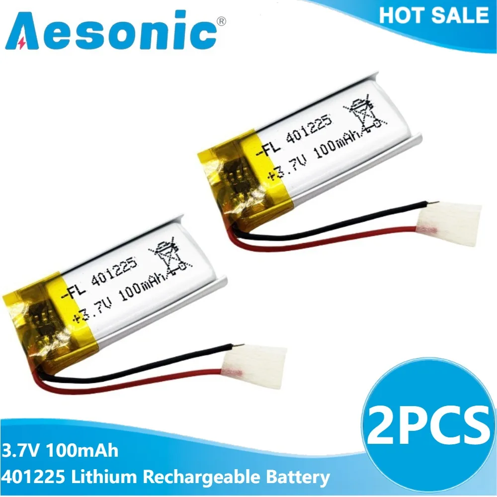 

2 шт. 3.7V 100mAh 401225 Полимерные литиевые LiPo аккумуляторы для Bluetooth-гарнитур, косметических приборов, селфи-палок, распылителей и т.д.