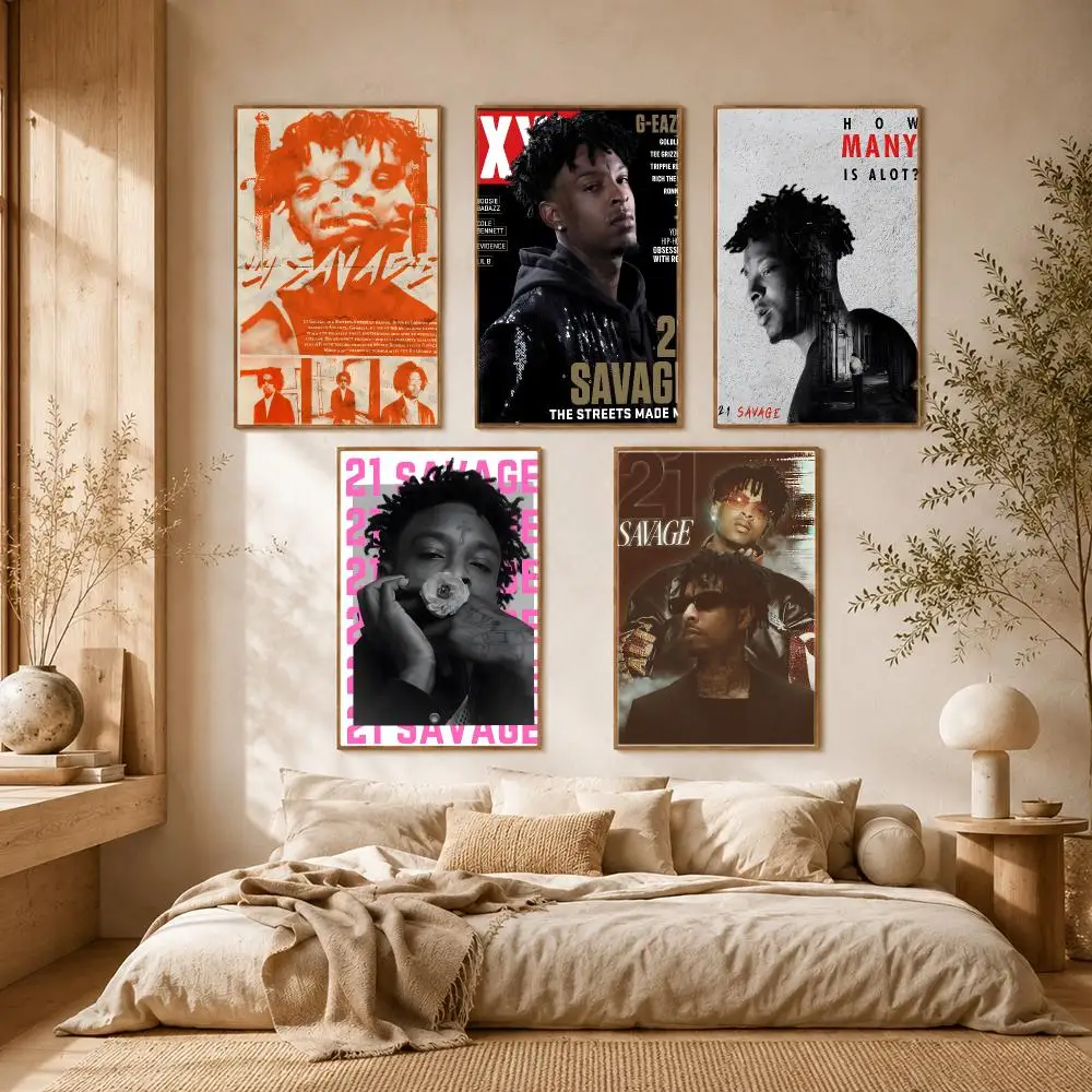 21 Savage Rapper Hip Hop Poster Self-adhesive Advanced Aesthetic Printing Paper Wall Art for Living Room Home Decor