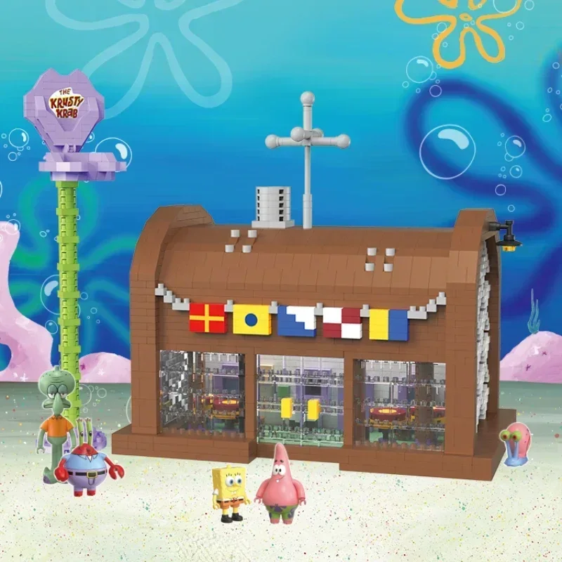 مدينة Streetscape الأخطبوط تمثال حجري منزل بنة الشهيرة الأناناس منزل برغر متجر لتقوم بها بنفسك الطوب ألعاب أطفال الهدايا #4