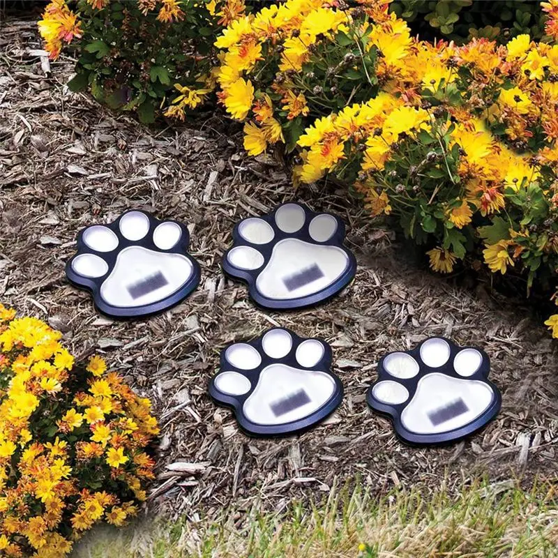 [A92P!】 Wireless Set Of 4 Solar Dog Print Lights Garden Statue Lantern LED Path Light Outdoor Animal Pet Lamp