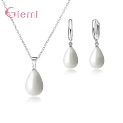 925 Sterling Silver Jewelry Sets Natural Freshwater Pearl Drop Earrings Trendy Pendant Chain Necklaces For Women Girl