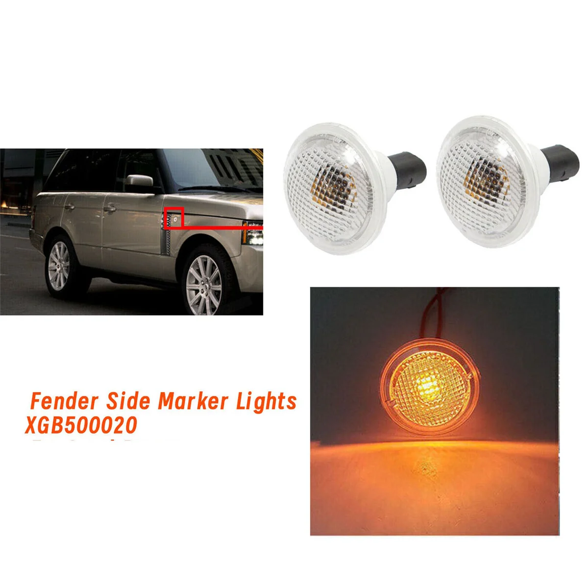 2Pcs Fender Side Marker Lights XGB500020 for Land Rover Range Rover L322 03-12 Turn Signal Repeater Lamp Lens Housing