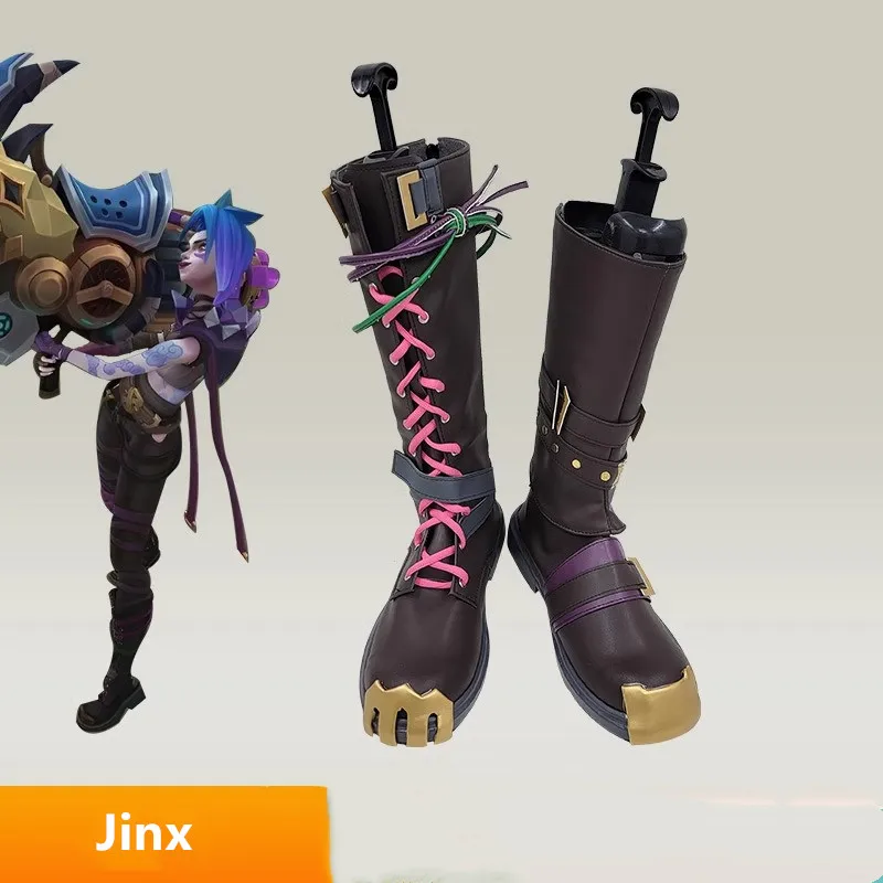 

Games LOL Arcane 2 Jinx Cosplay Shoes Handmade Faux Leather Boots Costume Boots