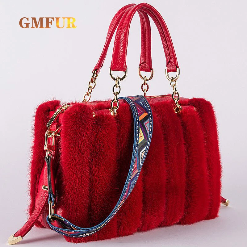 

Women Fur Bag Winter Real Mink Fur Bag Handbag Single Shoulder Messenger Bag Mink Bag Cowhide Fur Bag
