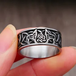 Vintage Viking Northern Ireland Celtics Knot Wolf Ring For Men Women Stainless Steel Nordic Rings Fashion Jewelry Gift Size 7-12