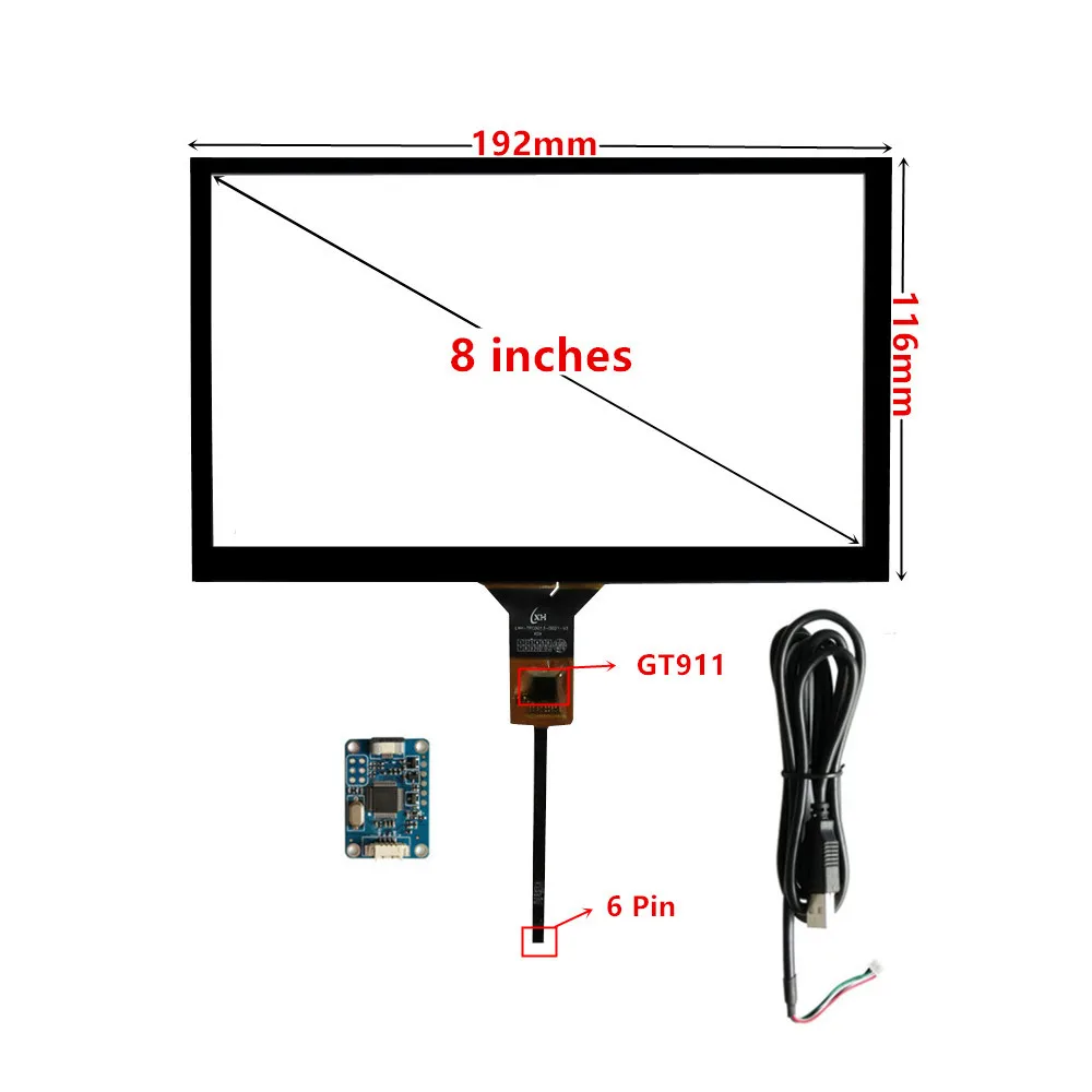 

8 Inch 192mm*116mm Raspberry Pi Tablet PC Navigation Capacitive Touch Digitizer Touchscreen Panel Glass USB Driver Board