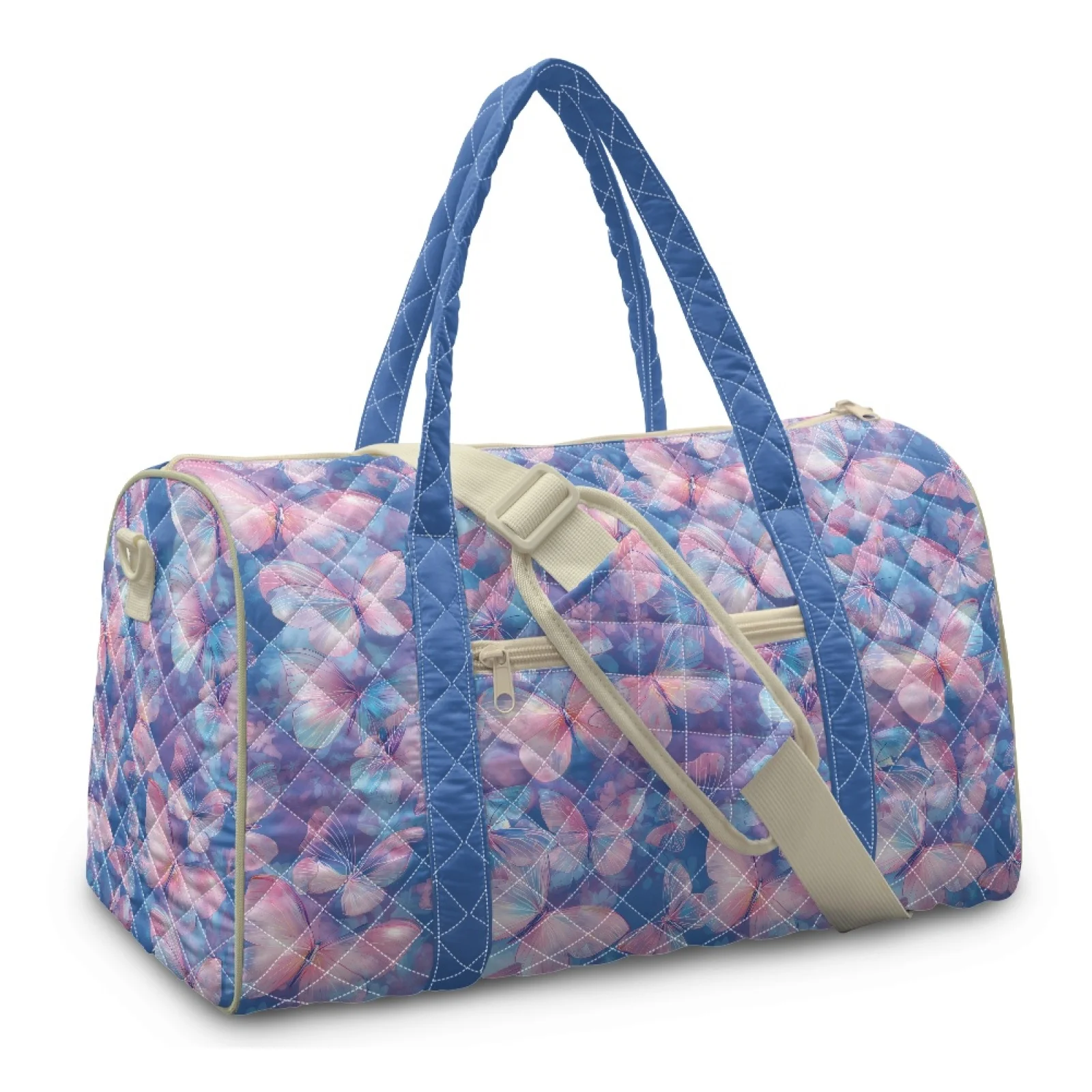 Coloranimal Pastel Butterfly New Trend Travel Tote Bag for Women Crossbody Strap Quilted Tote Bag