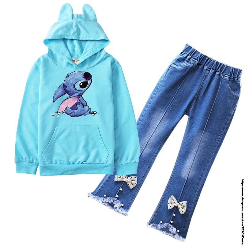 

1-15Y Lilo And Stitch Baby Clothes 3D Printed Hoodies Kids Clothes Sets Autumn Toddler Girls Top+ Jean Pants Cotton Sweatshirt