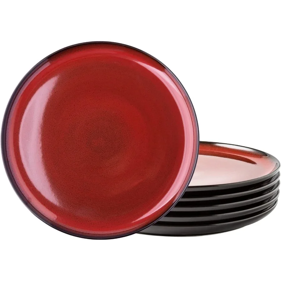 

Set of 6 Lightweight 8.5 Inch Ceramic Salad Plates with Reactive Glaze in Modern Design Microwave Dishwasher and Oven Safe Dinn