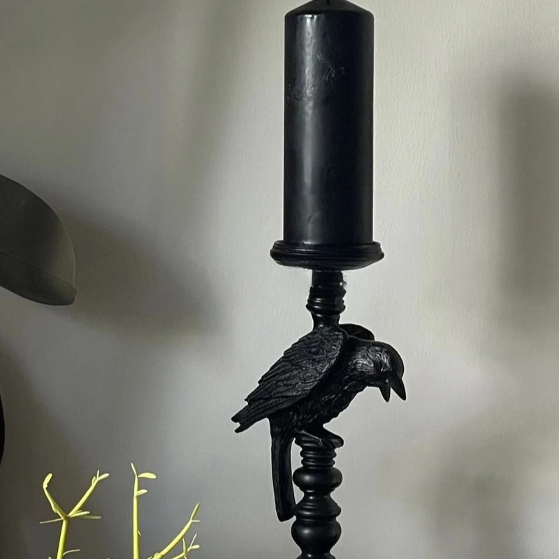 Crow candlestick, pure black handmade Christmas birthday gift