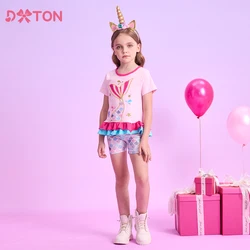 DXTON 2PCS Girls Clothing Set Summer Short Sleeve Tops &Shorts Kids Baby Clothes Outfits Mermaid Print New Children Cotton Suit