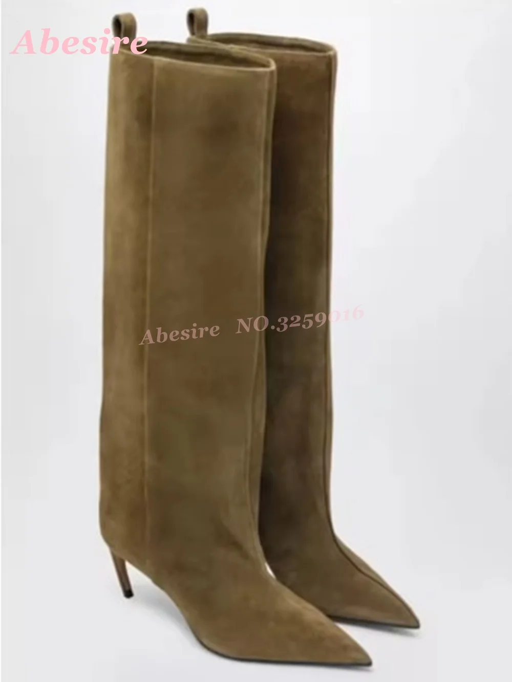 

Замшевые сапоги до колена цвета хаки на каблуке с острым носком, зимние сапоги в странном стиле для женщин, 2026, новые теплые лаконичные лоскутные туфли