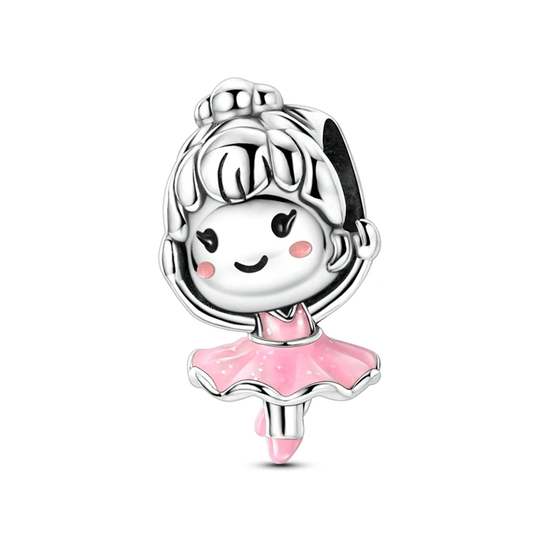 Mula 1Pc New 925 Silver Ballet Girl String Beads Fit Original Snake Chain Charm Bracelet DIY Making Gift