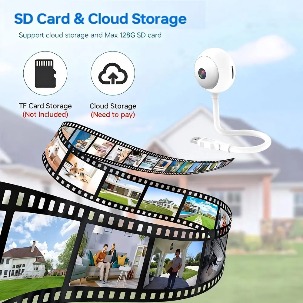 5MP USB Plug & Play Indoor Baby Monitor Camera Two‑Way Audio IR Night Vision Motion Tracking Cloud Storage Home Pet Surveillance