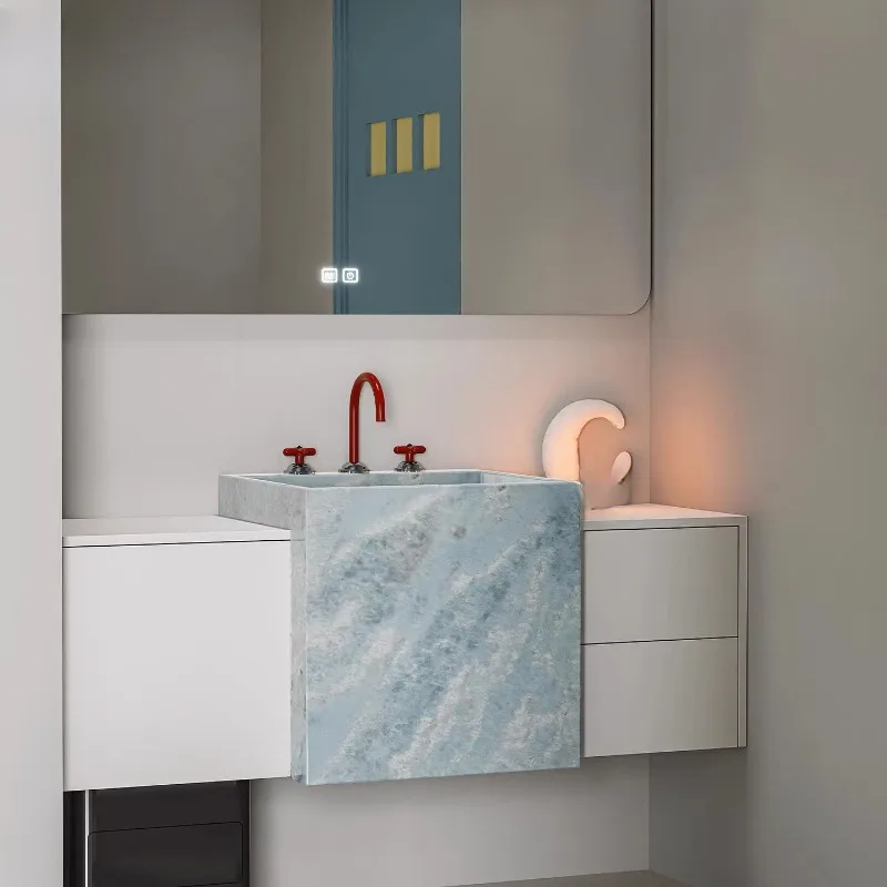 Simple marble washbasin square wall-mounted toilet integrated basin bathroom cabinet