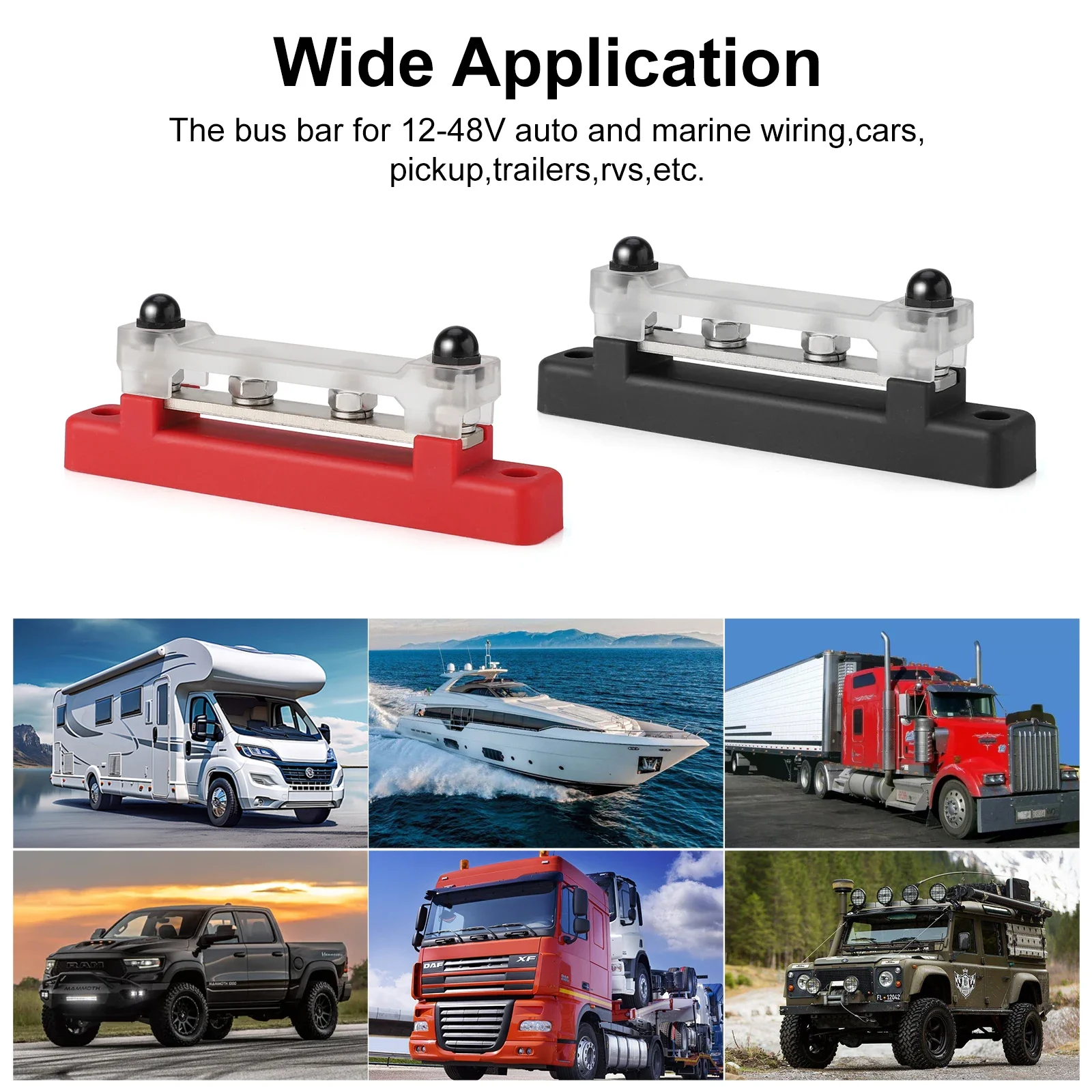 

8x1/4 M6 150A 48V Bus Bar Terminal Block-12-48V Car Marine with Cover Battery Power Distribution Fit Truck Boat Camper Accessory