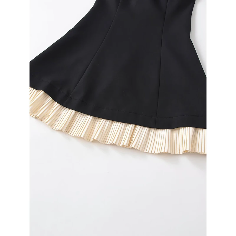 Yenkye preto sexy vestido sem alças feminino plissado hem retalhos magro a linha festa mini vestidos roupas chiques