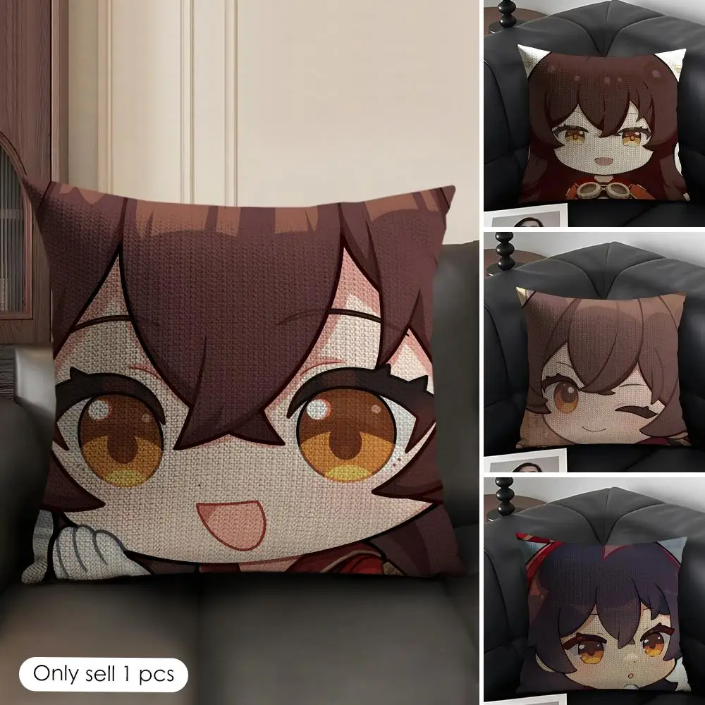 Amber Cute Cute Genshin Impact Cushion Cover Natural Linen Organic Fabric Double-Sided Printing Sofa Home Decor Gift Pillow Case