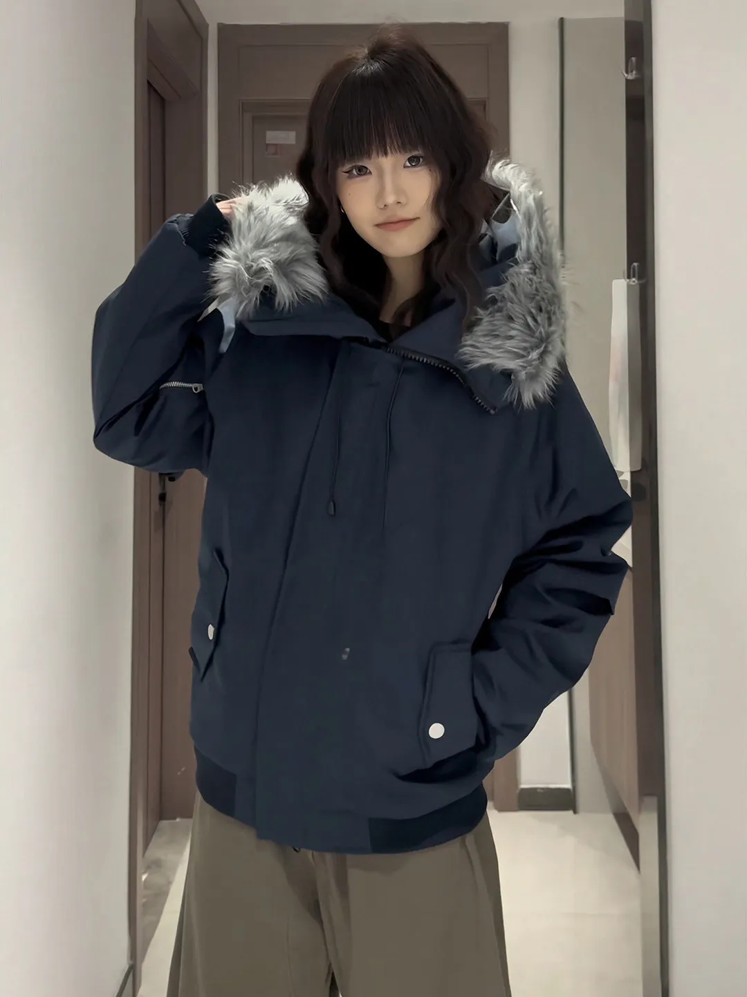 

Thiened Winter Parka Coat Hooded Cotton Jaet ex Youth Faion Warm Workwear Sle Fur Collar Couples Outerwear