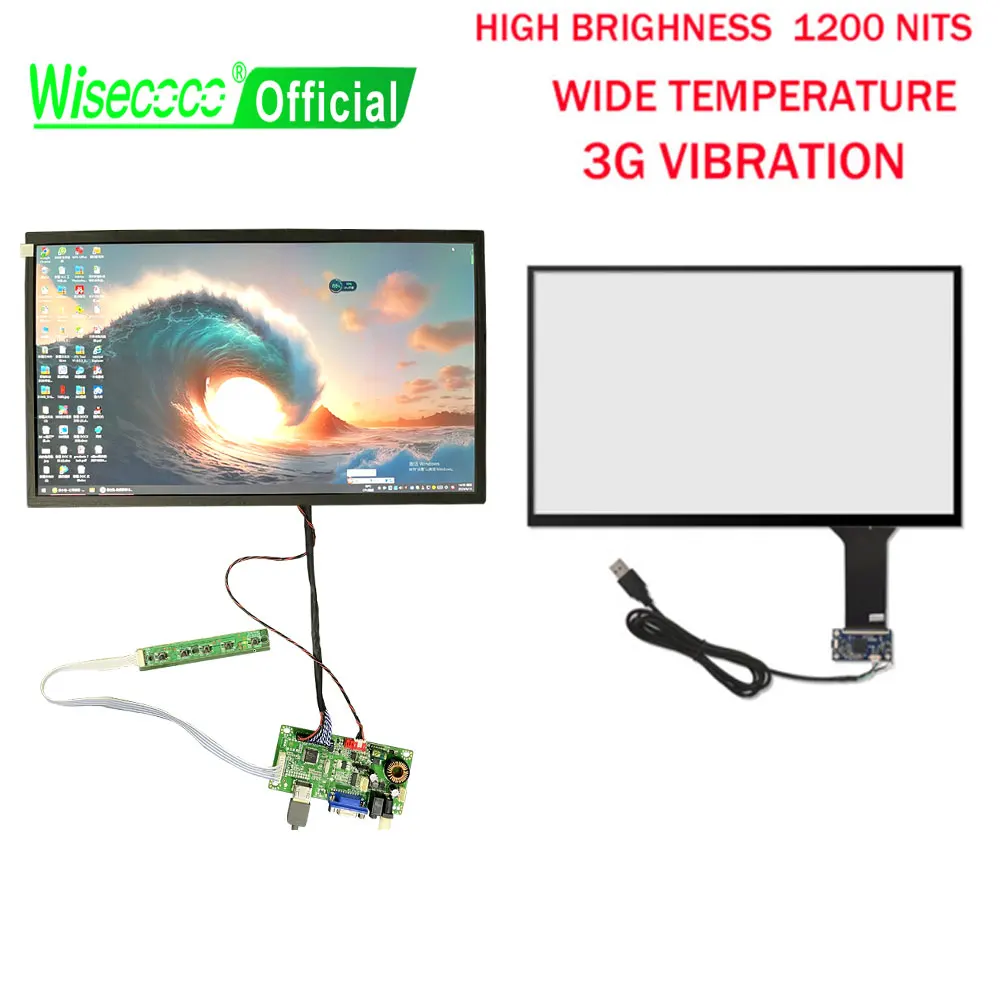 

Wisecoco 15.6 Inch High Bright LCD Display Capacitive Touch Panel 1920*1080 1200 Nit Sunlight Readable Screen Wide Temperature