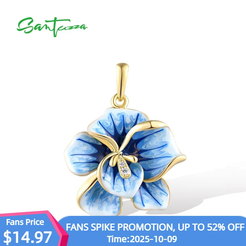 

SANTUZZA подвеска из настоящего стерлингового серебра 925 пробы для женщин, белый CZ, синяя эмаль, цветок, шикарная вечеринка, годовщина свадьбы, ювелирные изделия