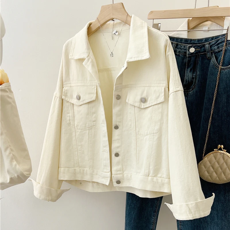 

Trendy Denim Jacket Women's Loose-Fit Vintage Beige Long Sleeve Top 2025 Autumn New Design Sense Pocket SIngle Breasted Coat