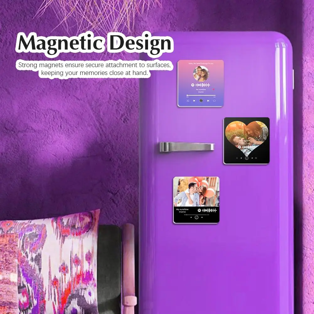 Acrylic Custom Music Fridge Magnet With Photo Personalized Music Fridge Magnet Play Songs Type C Charging Valentine's Gifts