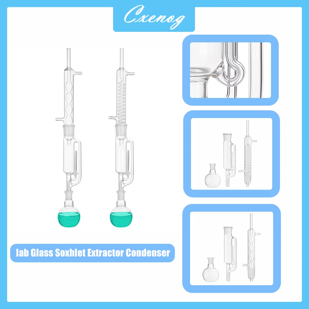 

150/250ML Lab Glass Soxhlet Extractor Condenser And Extractor Body, Lab Glassware, Set Spherical Snake Shaped Fat Extractor