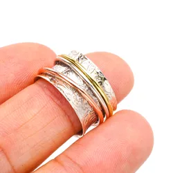 StarGems Natural Spinning Three Tones Triple-Layer Handmade 925 Sterling Silver Ring A4590