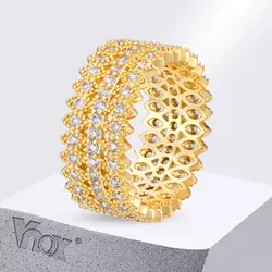 Vnox Exquisite Wedding Love Ring for Bridal, Women Gold Color Sparking CZ Stones Eternity Finger Band Promise Jewelry Gift