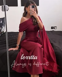 Lorrtta Feather Decoration Deep Red Eid Dress Evening Grace Elegant Womens Party Dresses Prom Wedding Customized  فساتين سهرة