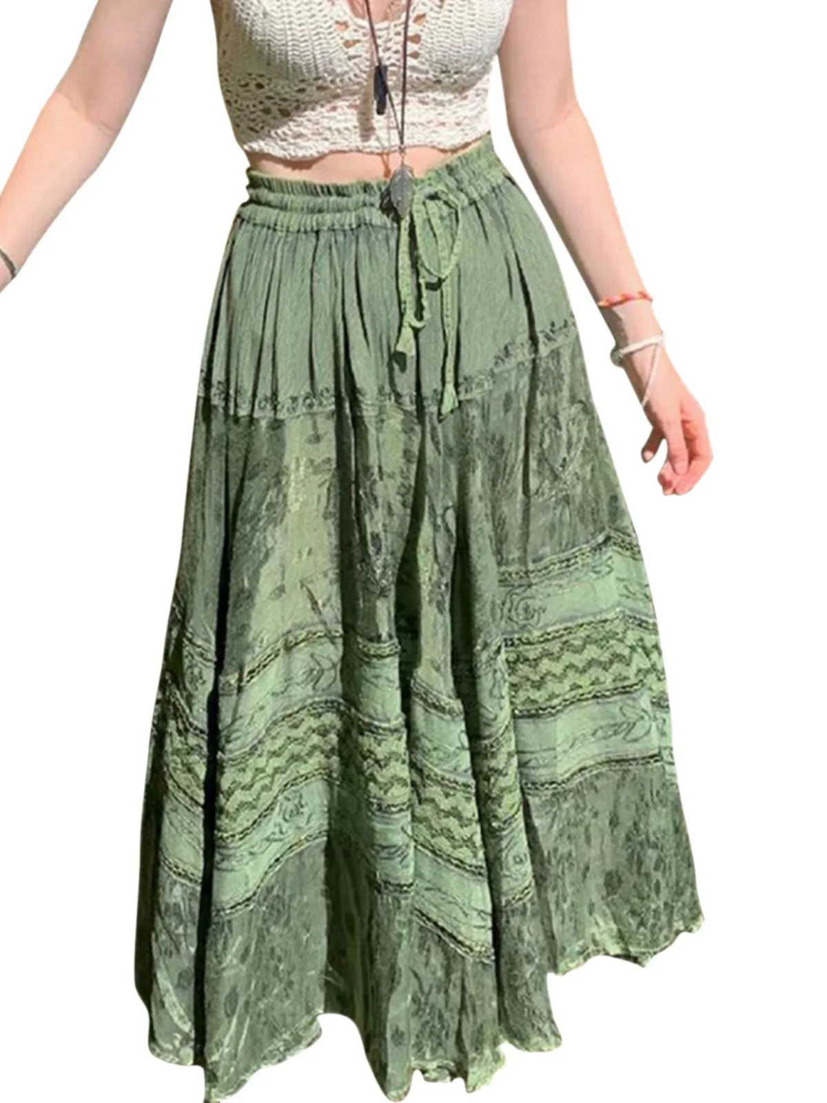 Jupe mi-longue plissée taille haute pour femmes, couleur de rue, jupe trapèze pleine longueur, tissu Polyester, saison d'été
