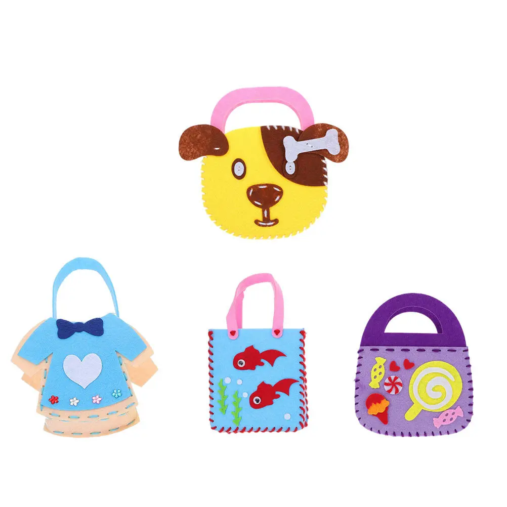 4 مجموعة Diy بها بنفسك الأطفال حقيبة صغيرة مجموعة المواد غير المنسوجة النسيج اليدوية حمل للأطفال هدية عيد ميلاد لوازم الحرفية طفل القبعات