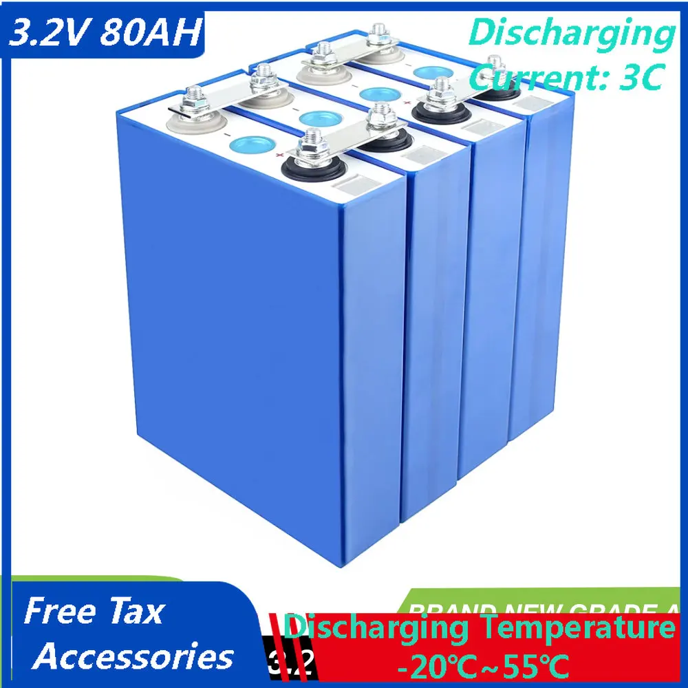 

4-16PCS 3.2V Lifepo4 80Ah Battery Li-ion Original Rechargeable Brand New 12V 24V 36V 48V Solar Energy Golf Cart EU TAX FREE