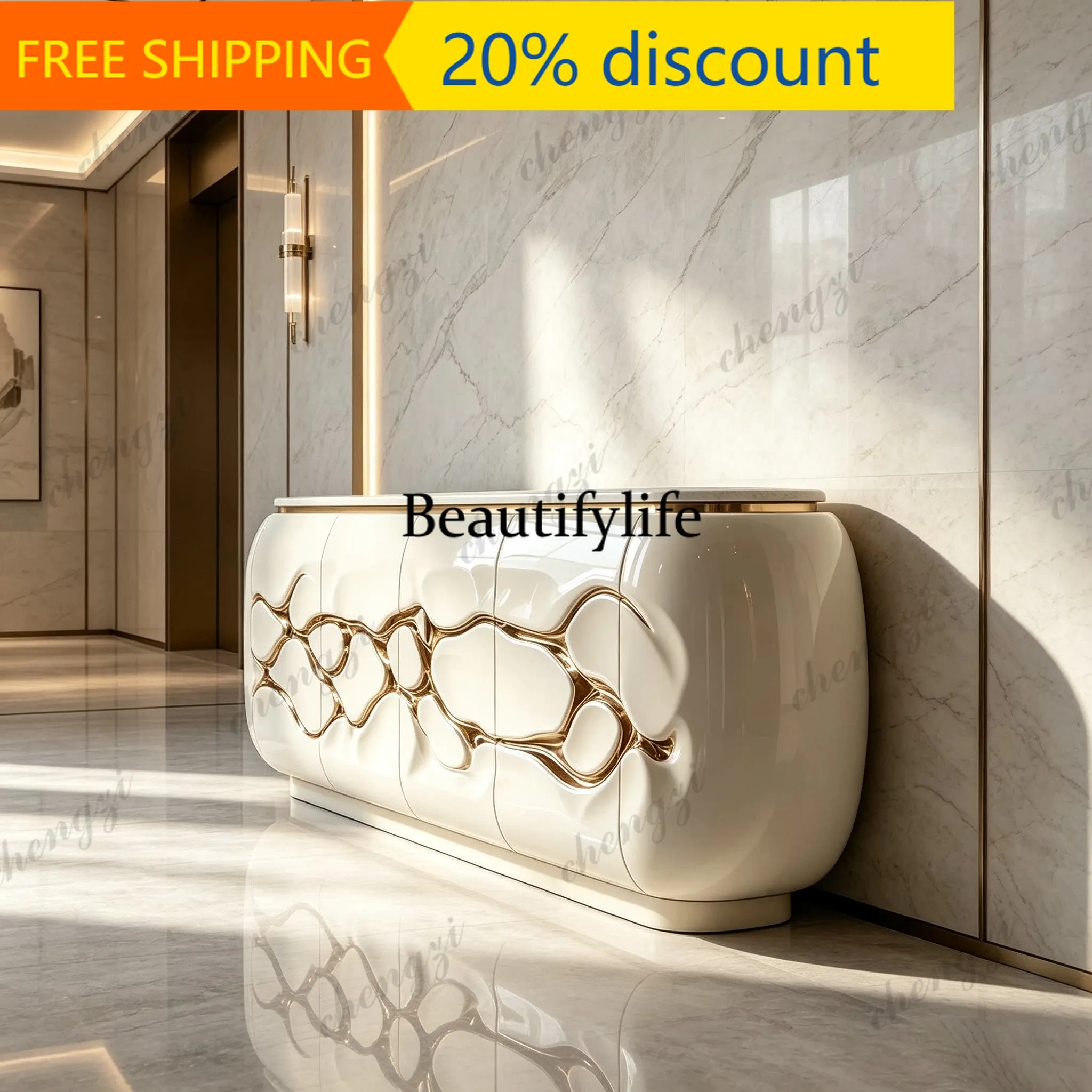 CC Light luxury curved sideboard, entryway cabinet, three-dimensional gilded display storage cabinet