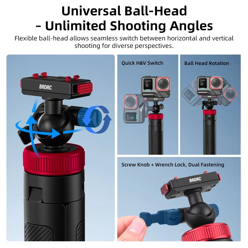 BRDRC Stativ für Insta360 Ace Pro 2 X6 X5 Kamera, Selfie-Stick 1,6 m, Kugelkopf, Schnellverschluss-Stativ-Verlängerungsstange für Vlogging – Detail 5