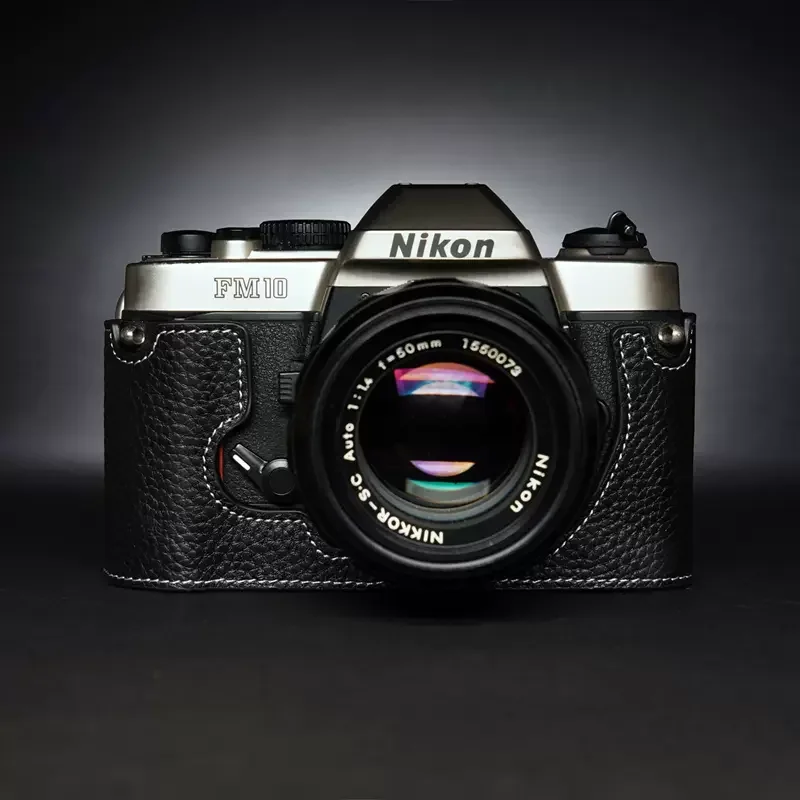 Design para Nikon FM10 feito à mão em couro genuíno meia capa para câmera Bolsa