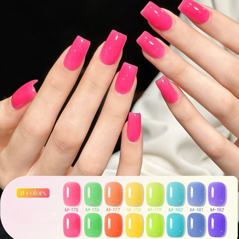

8Pcs Ice translucent Rainbow Color Nail Gel Polish Summer Nails Semi Permanent 15ml Soak off UV LED Green Gel Varnishes