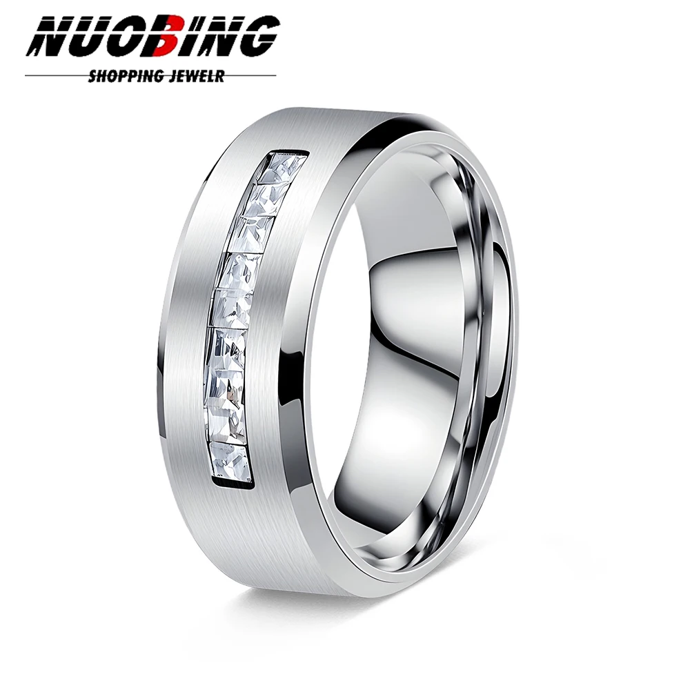 Fashion Couple Stainless Steel CZ Rings For Men Square Dazzling Cubic Zircon Ring Engagement Jewelry Accessories