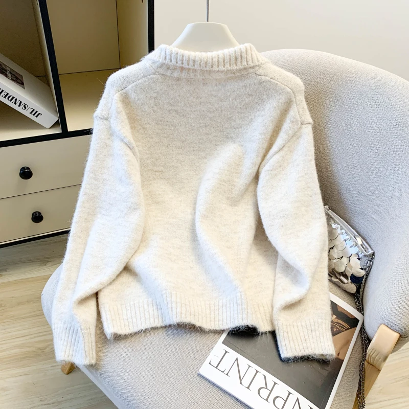 المرأة الأبيض بولو الرقبة فحص البلوز سترة 2000s خمر الكورية نمط طويلة الأكمام مريحة سترة الكشمير المعنقة لملابس حريمي #5