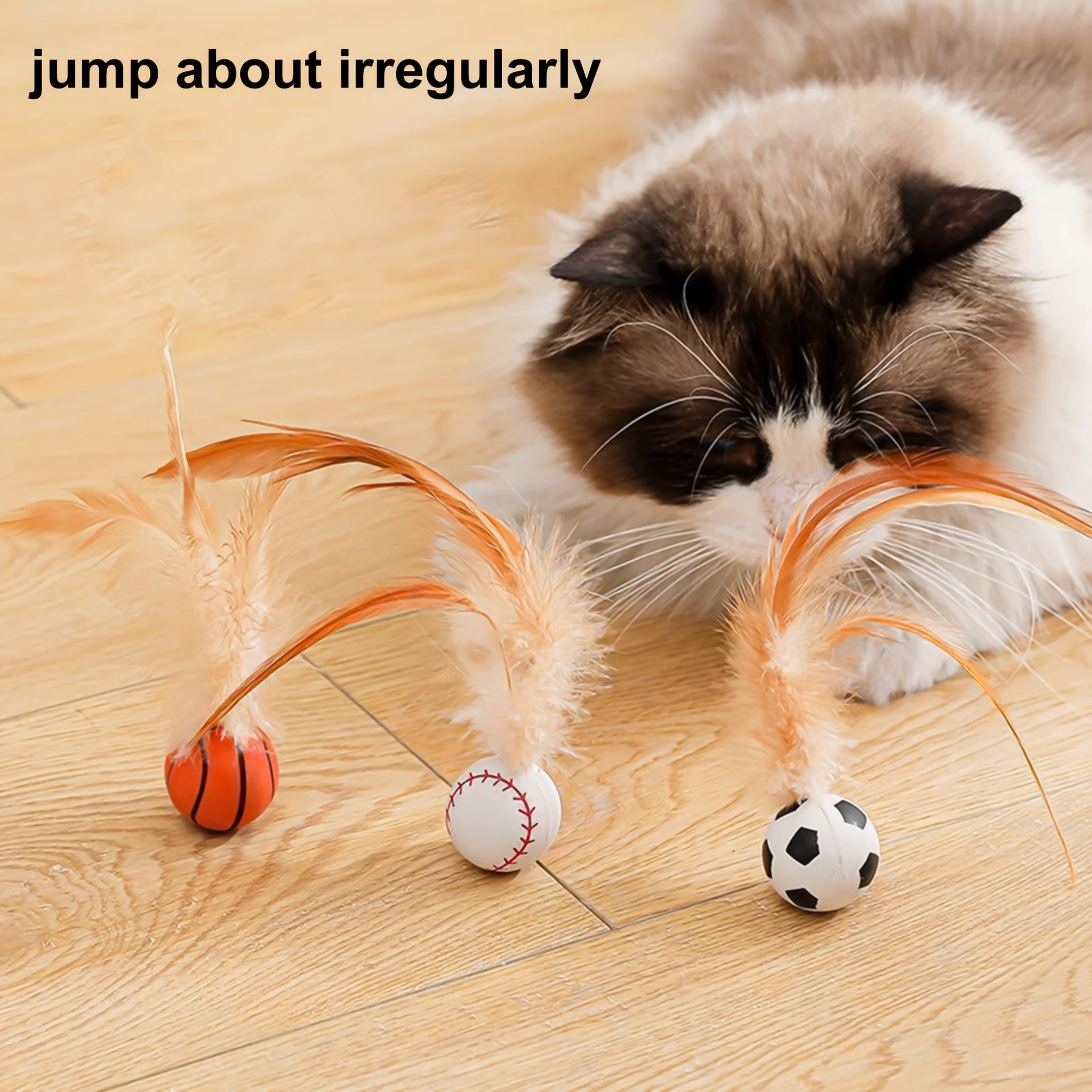 Durable Cat Teasing Balls Cat  Cat Ball Toys Chew Kitten Teaser Toys Pet ProductsCat Ball Toy Rubber Balls Bounce with Feath