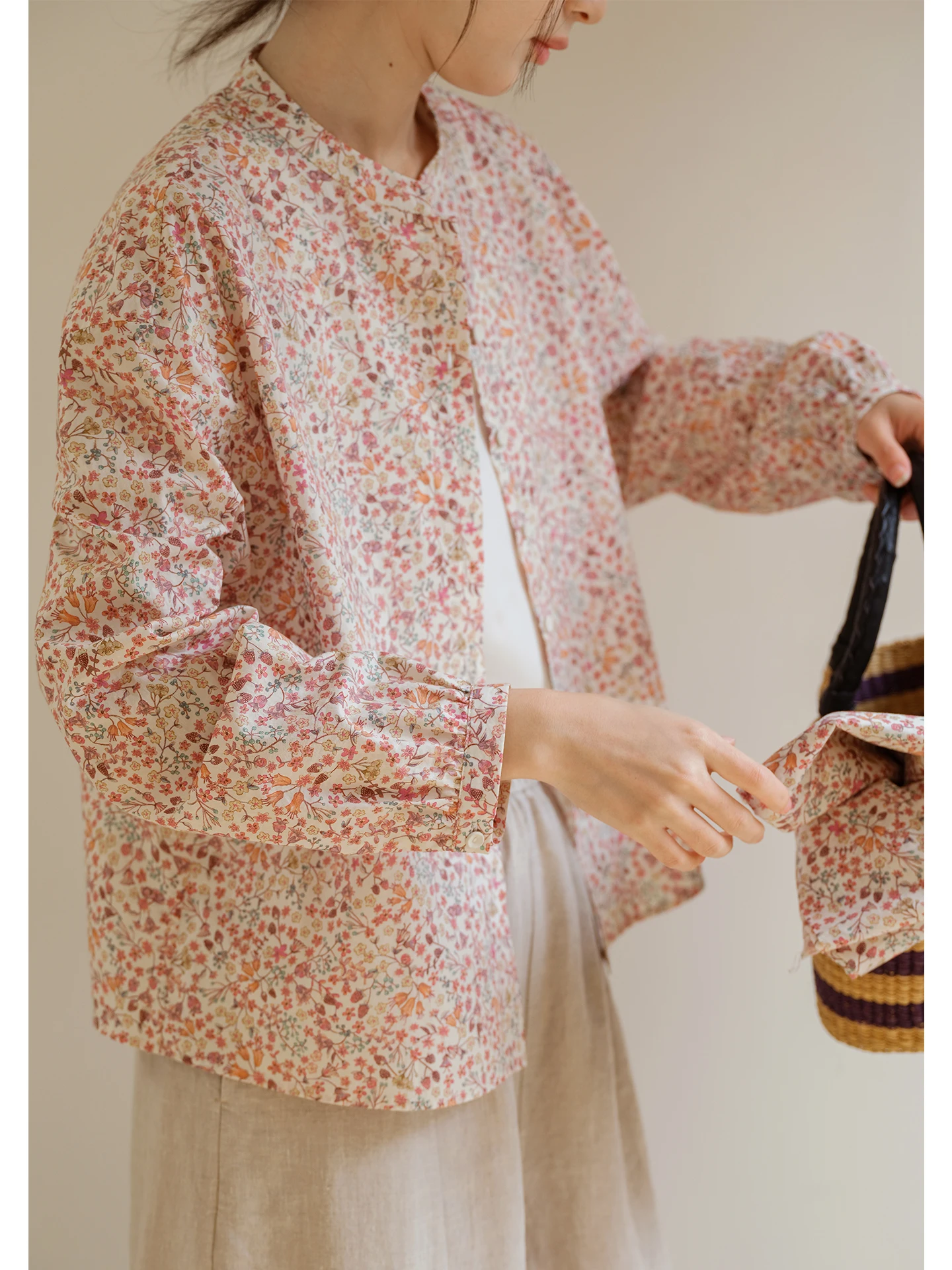 

Original Kan Original High Yarn 00 Combed Cotton Lightweight Retro Floral irt Spring 2026 Women's Straight Tube Cotton irt