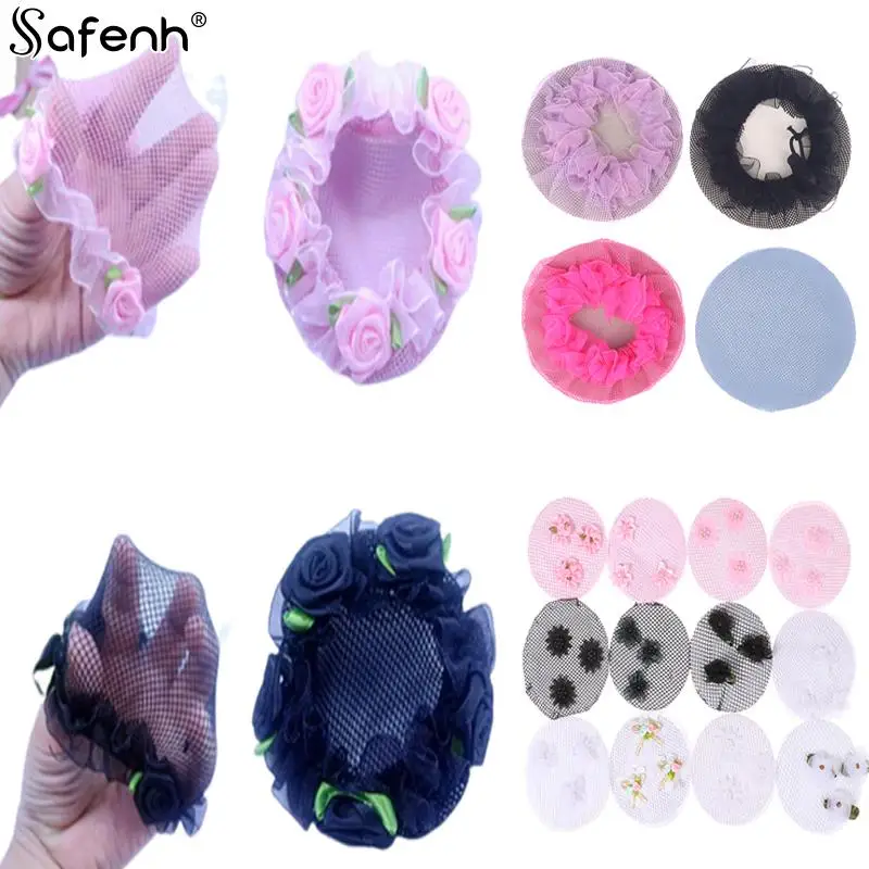 1Pcs Girls\' Cute Kawaii Flower Lace Reusable Bun Hair Nets For Dancers Kids\' Bun Net Cover Hair Accessories Ballet Dancewear