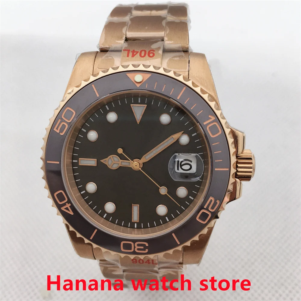 Bliger นาฬิกาผู้ชายกลเทา40มม., นาฬิกาแซฟไฟร์แก้วคู่วันที่24อัญมณีเคลื่อนไหว NH35A ทองคำสีกุหลาบเซรามิก