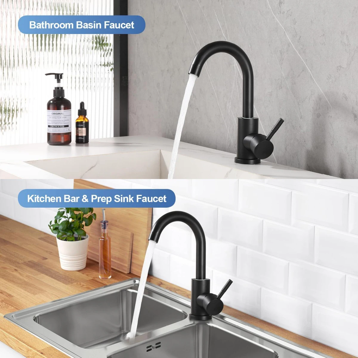 Black Nickel Bathroom Basin Faucet 304 Stainless Steel Hot Cold Wash Mixer Crane Tap 360 Rotation Sink Faucets Single Handle