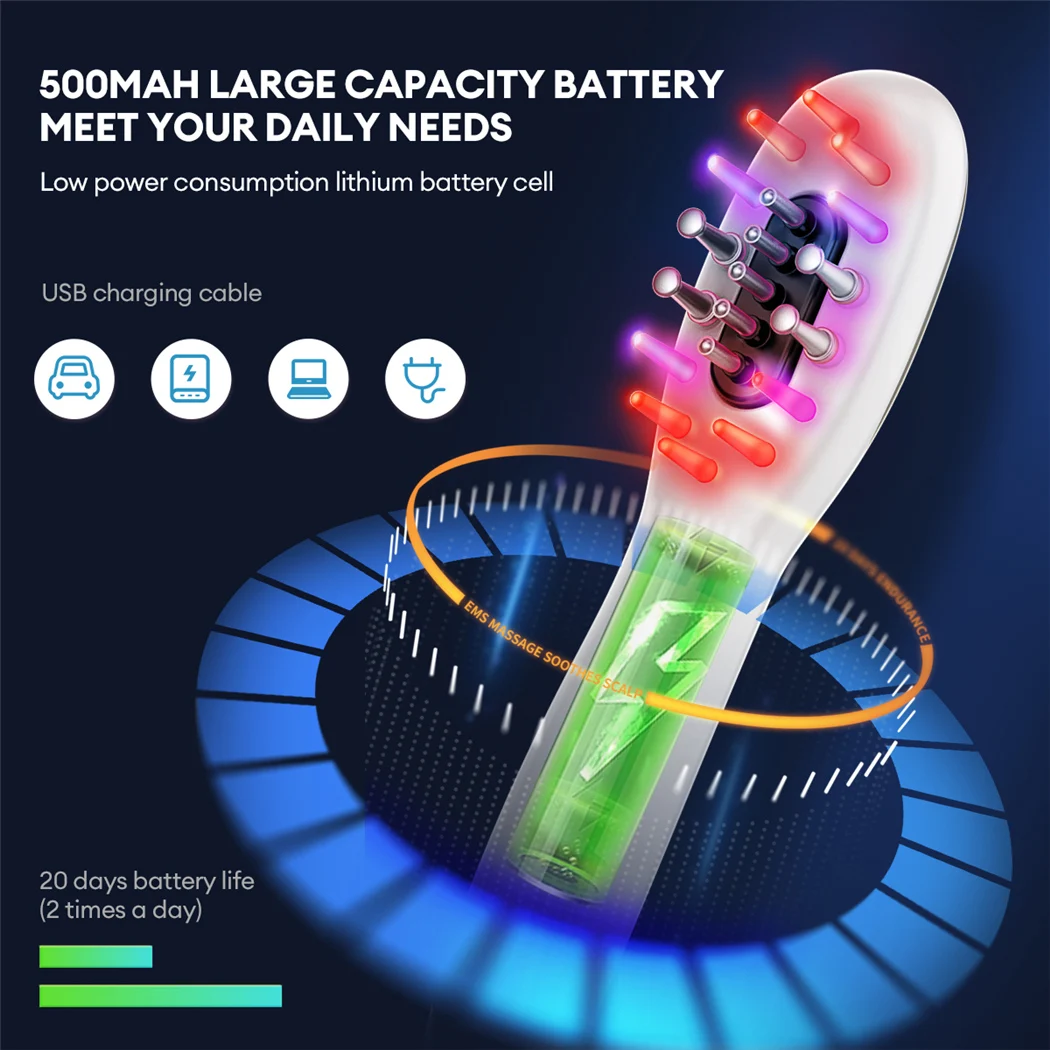 CkeyiN EMS pettine per massaggio elettrico vibrazione LED Blue Red Light Therapy massaggio per capelli spazzola per cuoio capelluto per la crescita dei capelli Anti perdita di capelli