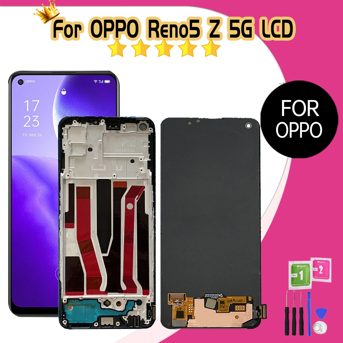 Super AMOLED For OPPO Reno5 Z 5G CPH2211 LCD Reno 5Z Display Touch Screen Digitizer Replacement Parts for Reno5Z Display Screen